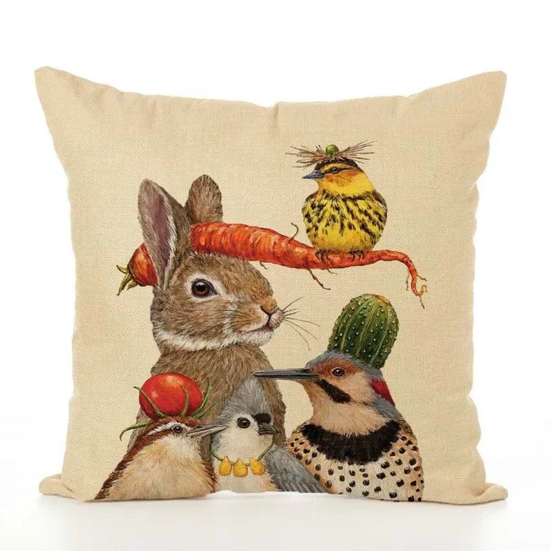 Squirrel Bird Bear Fox Animal Printed Cotton Linen Pillowcase by Axyaa