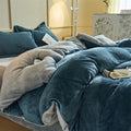 Axyaa Solid Flannel Bedding Set, Reversible Fleece Duvet Cover and Cozy Sheet with Pillowcases