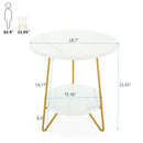Axyaa Faux Marble 2 Tier Round End Table with Shelves White and Gold