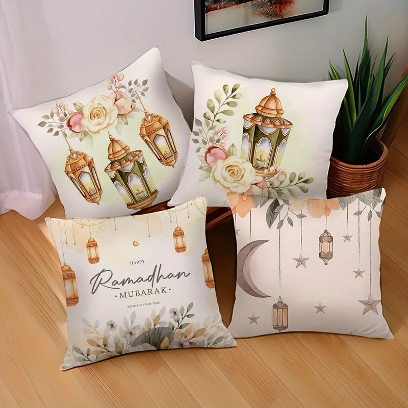 Ramadan Mubarak Pillowcase by Axyaa: Fasting Lamp & Crescent Moon Design