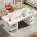 Axyaa 63" Modern Executive Office Desk with Storage Shelves - Wood Study Table