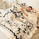 Axyaa Nordic Floral Jacquard Fleece Throw Blanket: Soft & Warm Plush Sofa Bed Cover