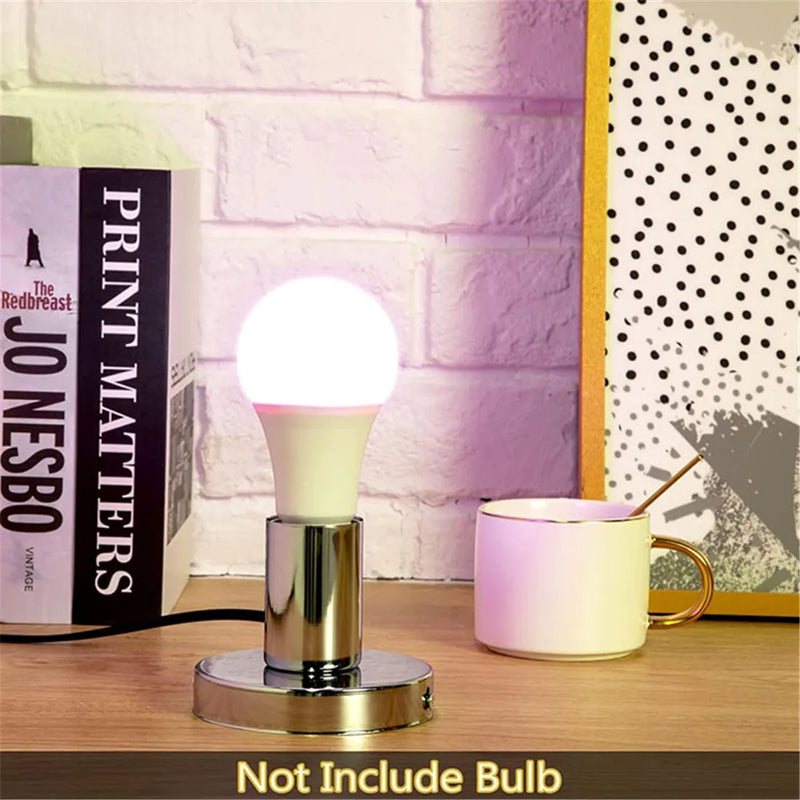 Axyaa Silver Metal Desk Lamp Base E26/E27 Bulb Holder with Switch