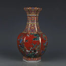 Axyaa Enamel Orange Flower Bird Vase | Antique Jingdezhen Porcelain Decor