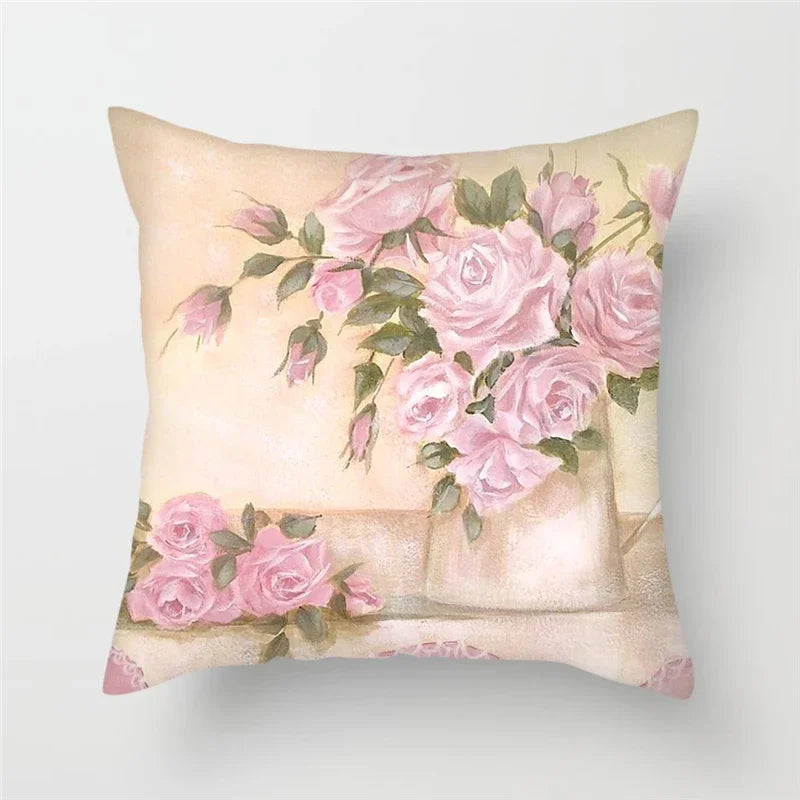 Axyaa Pink Floral Polyester Throw Pillow Cover 45X45cm