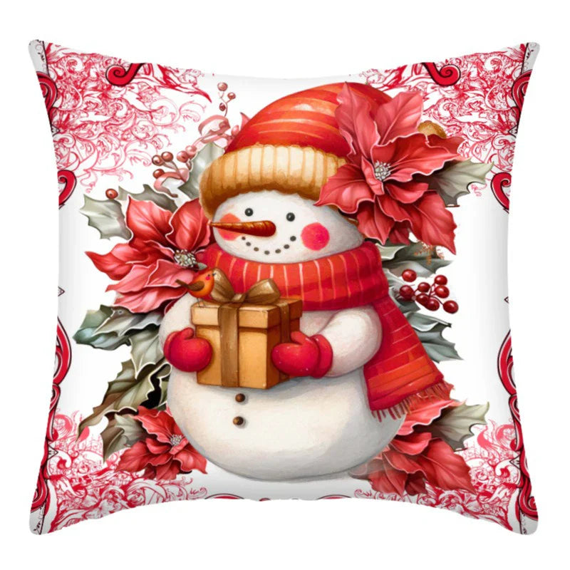 Axyaa Christmas Home Decoration Pillow Cover Santa Claus Snowman Fawn Print