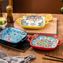 Axyaa Bohemian Ceramic Baking Dish Square with Handles for Pasta and Desserts