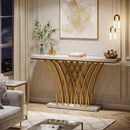 Axyaa Modern Gold Console Table with Grid Metal Base - 59 inch