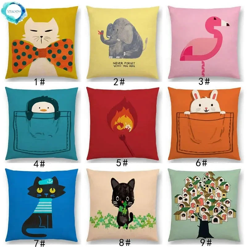 Axyaa Cartoon Animals Cushion Cover - Cat Flamingo Penguin Rabbit Pillow Case
