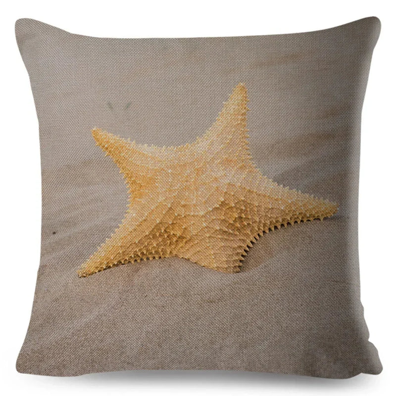 Axyaa Starfish Print Linen Pillowcase for Home & Car Decor