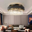 Axyaa Modern LED Crystal Ceiling Chandelier - Gold Black, Elegant Pendant Lamp for Living Room, Bedroom, Kitchen