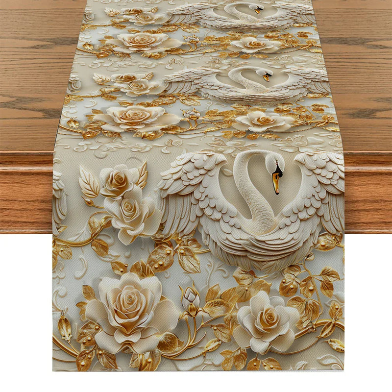 Swan 3D Table Runner for Kitchen Dining Decor by Axyaa