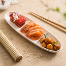Axyaa Ceramic Grid Plate for Sushi, Snack, Dessert - Premium Three Grid Seasoning Plate