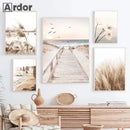 Axyaa Coastal Bridge Canvas Print Nordic Wall Art Poster for Living Room