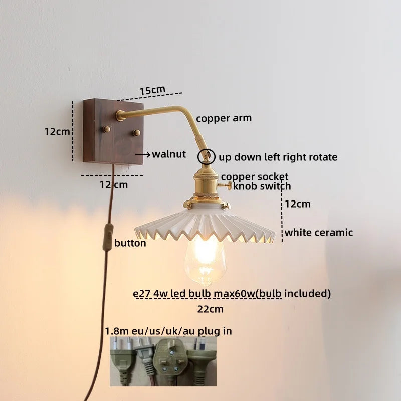 Axyaa Glass Copper LED Wall Lights Modern Bedside Lamp 4w Applique Da Parete