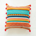 Axyaa Bohemian Tufted Lumbar Pillow Cover with Geometric Floral Embroidery & Pompom Tassels