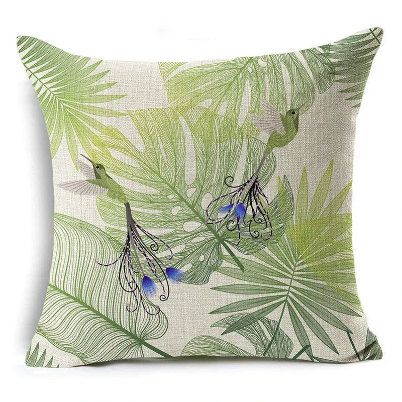 Axyaa Tropical Plants Linen Cushion Cover 45x45cm - Decorative Sofa Bed Pillow Case