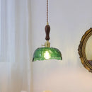 Axyaa Green Glass LED Pendant Lamp with Knob Switch - Copper Chandelier