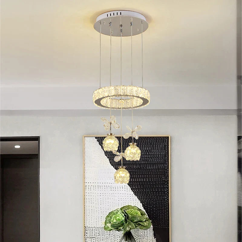 Axyaa Crystal Petal Ceiling Chandelier: Modern Round Chrome Hanging Light Fixture