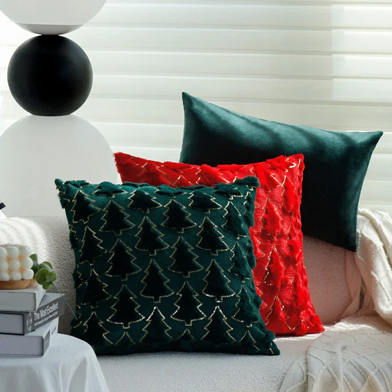 Axyaa Christmas Cushion Cover Set for Home Decoration | 45x45cm Plush Sofa Pillow Case