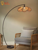 Axyaa Wabi-sabi Rattan Fishing Floor Lamp LED E27 Retro Design Petal Standing Lamp