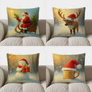 Axyaa Santa Sleigh & Christmas Trees Pillow Cover - Sofa Bedroom Car Decor