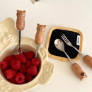 Axyaa Kids Bear Cat Cutlery Set: Stainless Steel Spoon & Fork Utensils Gift