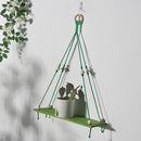 Axyaa Green Wooden Shelf Floating Wall Shelves Hand Woven Boho Living Room Decor