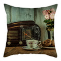Axyaa Vintage Flower Clock Car Printed Linen Pillow Cover 45x45cm