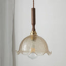 Axyaa Amber Glass LED Pendant Lamp for Home Decor, Living Room, Corridor - Copper Walnut Fixtures