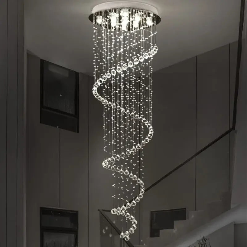 Axyaa Spiral Crystal Chandelier LED Pendant Light for Living Room, Staircase, Bedroom