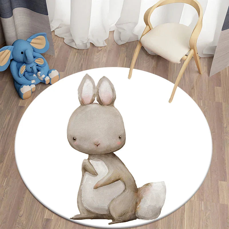Round Rabbit Print Rug for Kids' Room | Axyaa's Cartoon Rabbit Mat