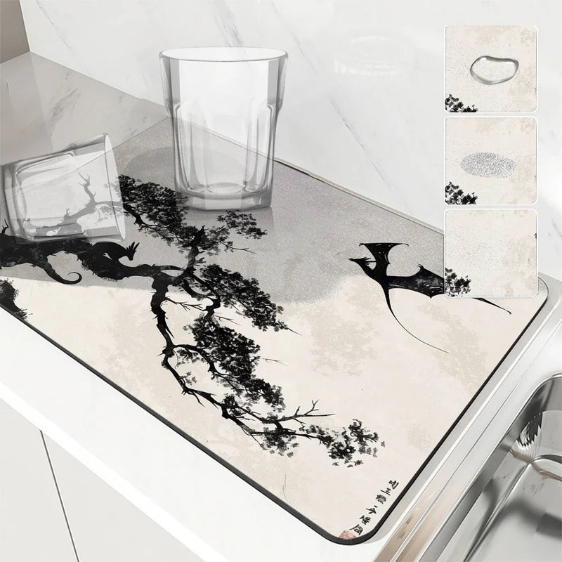 Axyaa Non-slip Coffee Cup Drying Mat, Ancient Style, Absorbent Diatoms Tableware Mat