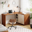 Axyaa L-Shaped Desk with Drawers & Reversible Storage Cabinet, Modern Home Office Study Desk
