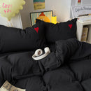 Axyaa Soft Cotton 4-Piece Bed Sheet & Duvet Set, Japanese Style, Solid Color