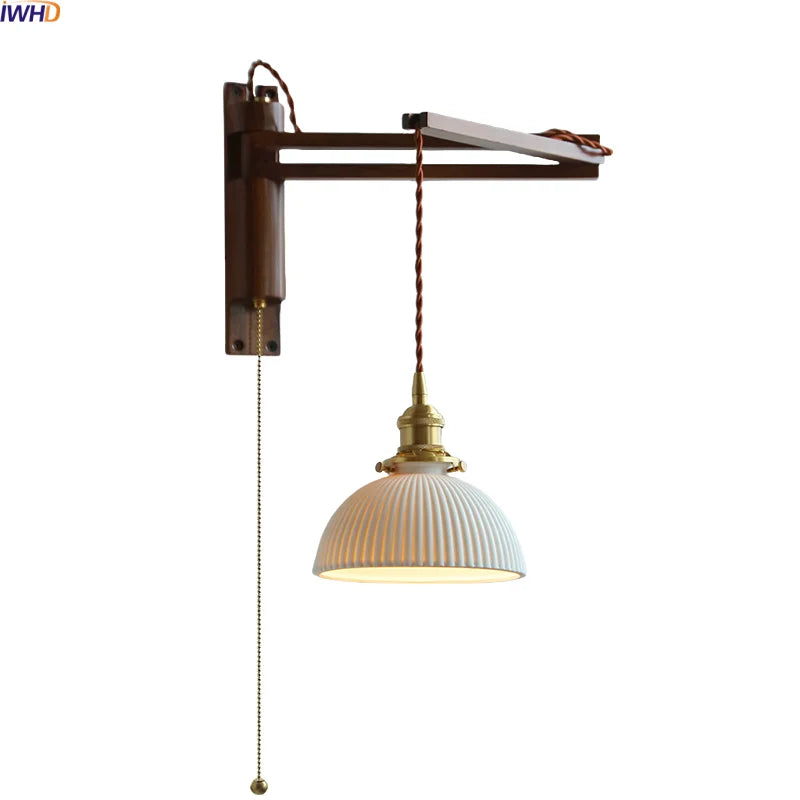 Axyaa Walnut Wood LED Wall Lamps Switch Ceramic Japan Style Kitchen Stair Light