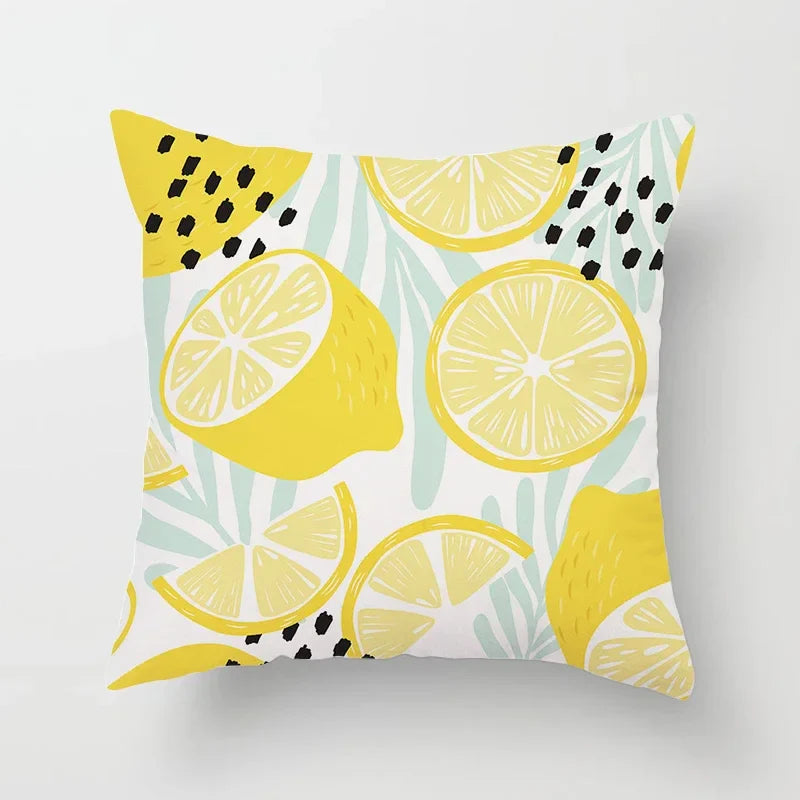 Lemon Pattern Summer Cushion Cover Throw Pillow for Sofa Decoration by Axyaa