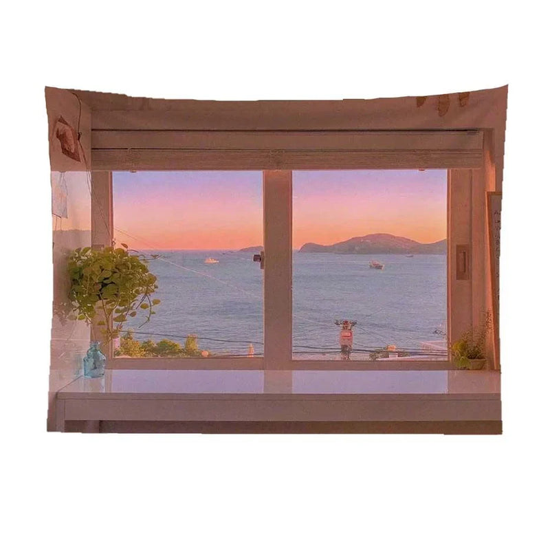 Axyaa Window Scenery Tapestry Wall Hanging for Home Aesthetics