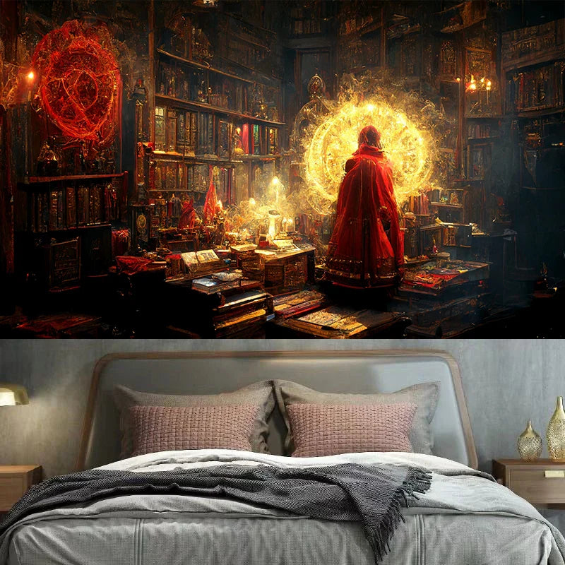 Axyaa Magic Book House Tapestry Wall Art - Bohemian Hippie Home Decoration