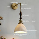 Axyaa Copper Ceramic LED Wall Lamps: Nordic Modern Walnut Handle for Living Room, Bedroom, Bathroom
