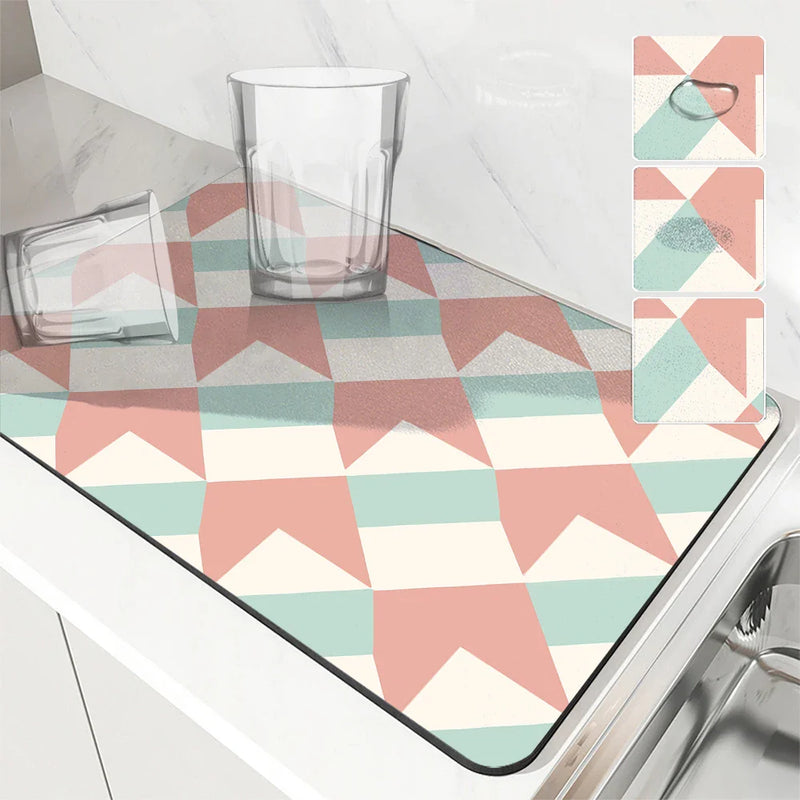 Axyaa Geometric Lattice Drying Mat - Quick Dry Kitchen & Bathroom Drain Pad