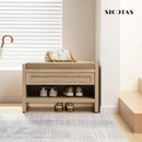 Axyaa Rattan Shoe Bench with Storage Drawer and Linen Seat Cushion