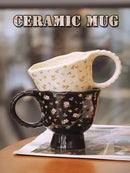 Axya Vintage Ceramic Coffee Mug, Cartoon Kitchen Drinkware Set, Hand Carved Flower Girl Gift