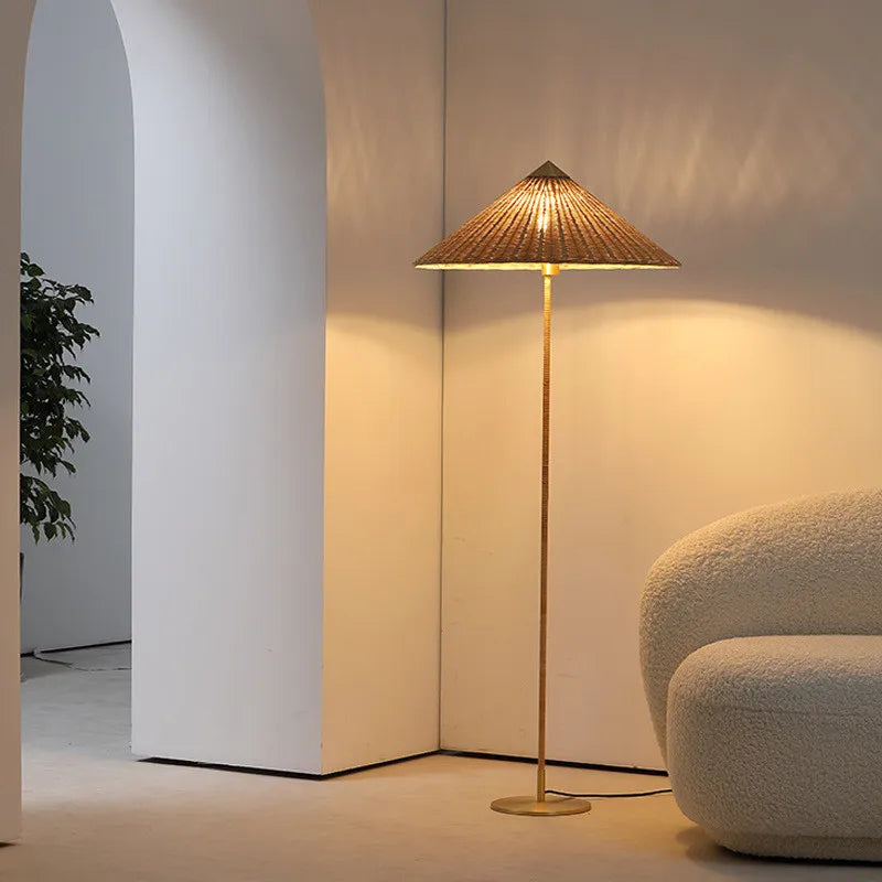 Axyaa Rattan E27 LED Floor Lamp - Modern Japanese Style Luminarias
