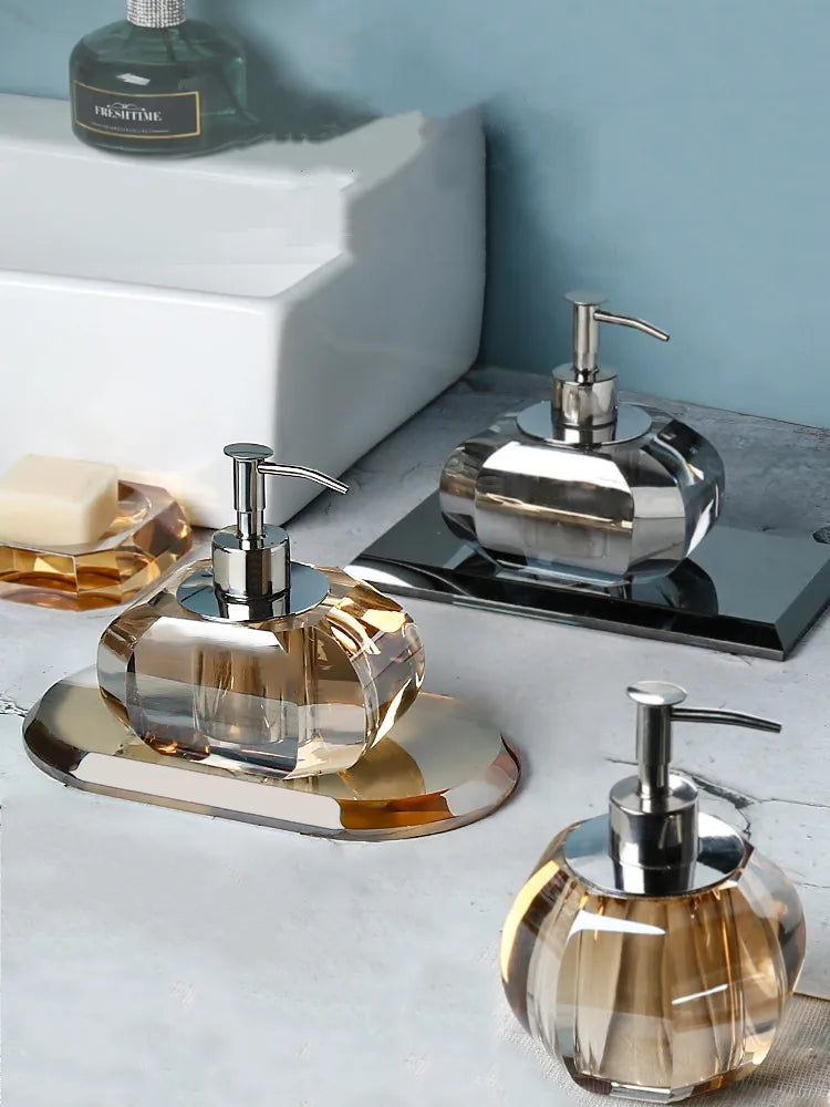 Axya Clear Crystal Bathroom Set with Tray, Soap Dispenser, & Accessories Organizer