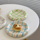 Axya Hand-Painted Checkered Dessert Plate for Home Decoration and Storage.