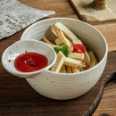 Axyaa Ceramic Divider Bowl with Dipping Plate, 500ml - White Serving Bowl for Snacks