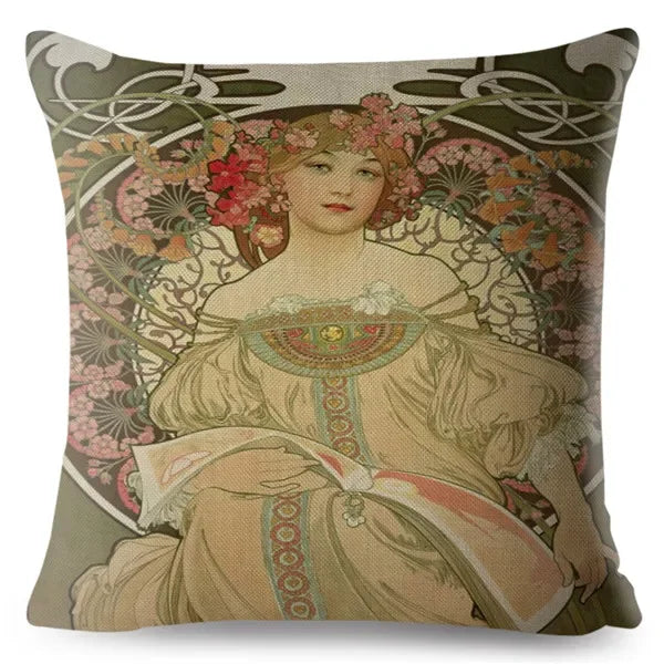 Beige Art Nouveau Gallery Cushion Cover for Home Decor - Axyaa