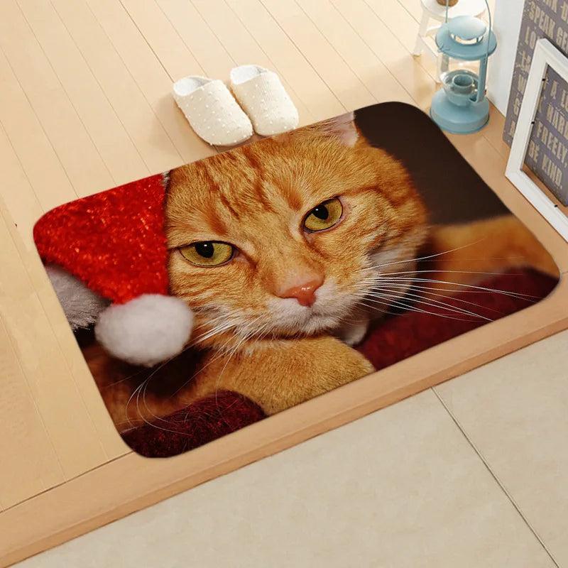 Axyaa Christmas Cat Dog Print Animal Door Mats Non-Slip Floor Home Decoration