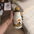 Axyaa Puppy Tumbler Stainless Steel Tea Coffee Bottle Cute Mini Thermos Kawaii Straw